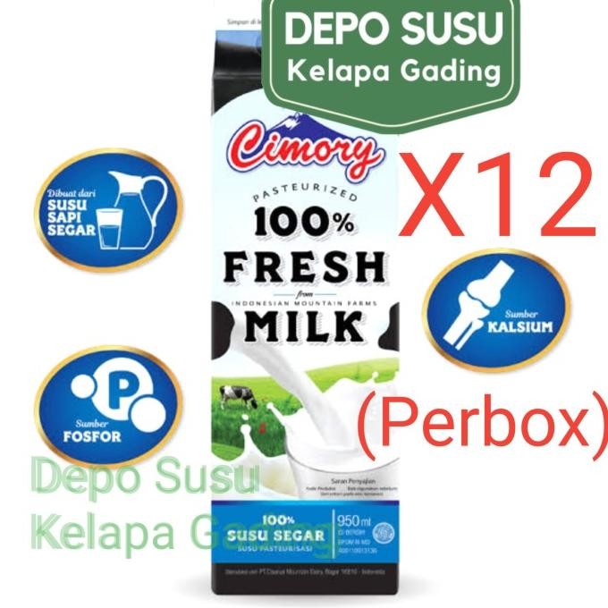 Murah Susu Cimory 100% Fresh Milk 950Ml X12 ( Perkarton ) | Pasteurisasi Sapi Segar 950 Ml Isi 12 Pc