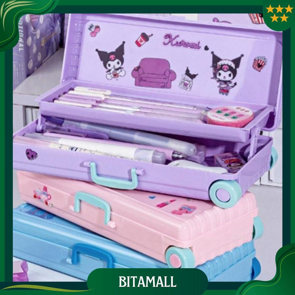 

3D Stiker GratisKuromi Cinnamoroll Pochacco Stationery Box Creativity Suitcase Modeling Portable High Capacity Storage Pencil Case Perlengkapan Sekolah Anak Promo
