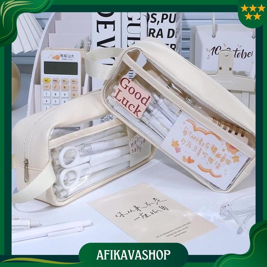[ Ready Stock Stc-005 ] Clear Pouch Make Up Zipper Tempat Pensil Mika Transparan Plastik Tahan Air A