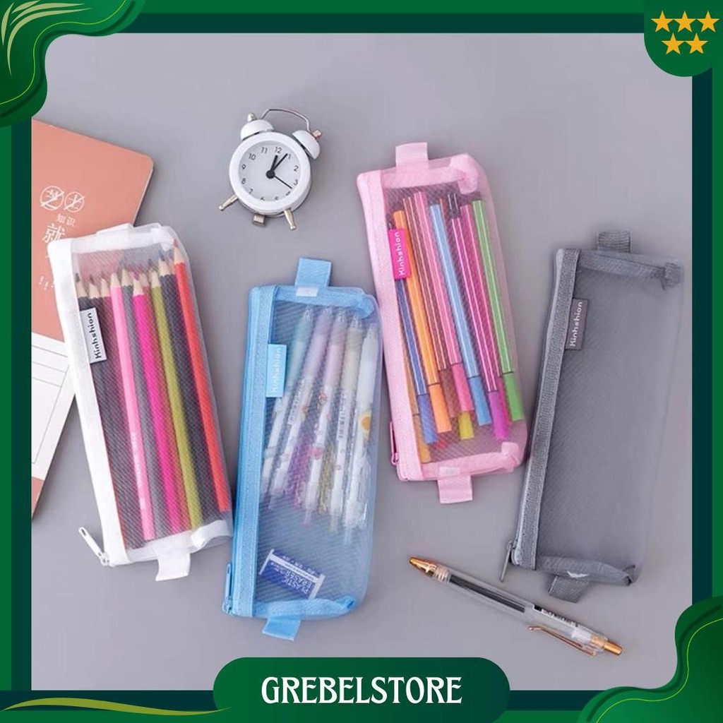 

Kotak Pensil Polos Mesh Jaring Transparan / Tempat Pensil Kapasitas Besar Kotak Pensil Laki Laki Cowok / Make Up Pouch Bening Polos Ori