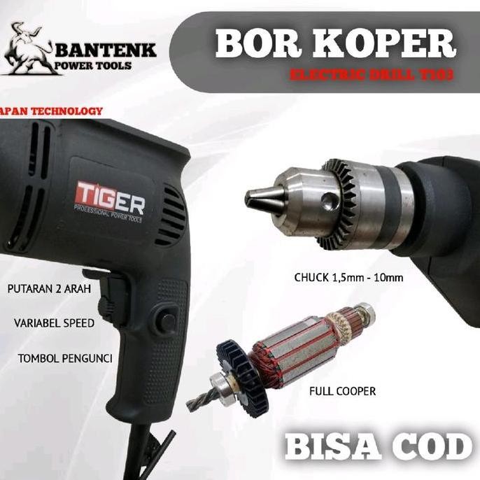 Murah Bor Listrik Tiger 103 V.1 Bor Bolak Balik Bor Tangan Mesin Bor Besi Layu Tembok Variabel Speed