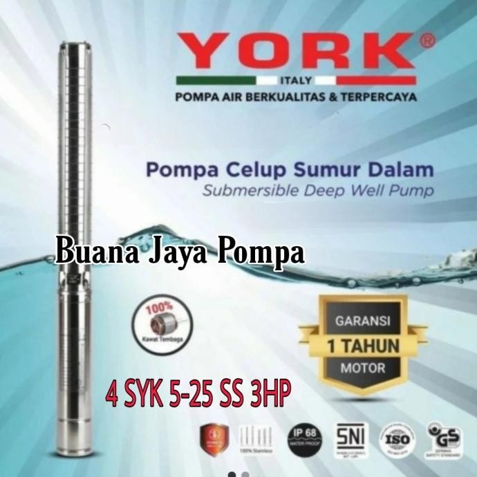 Pompa Satelit York 4Syk5-25 Ss 3Hp Deep Well Pompa Celup Sumur Dalam New Stok