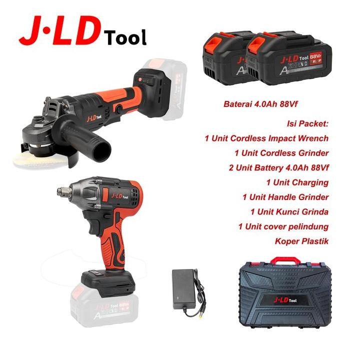 Grosir Jld Set Impact Wrench Dan Gerinda Fullset Brushless Impact Baterai 88Vf 2Pcs Torsi 350Nm Cord