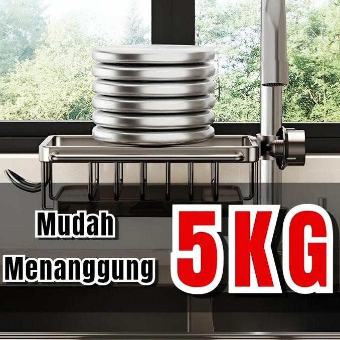 Rak Organizer Wastafel Dapur Tempat Sabun Spons Rak Aluminium Penyimpanan Tempat Kain Pencuci Piring
