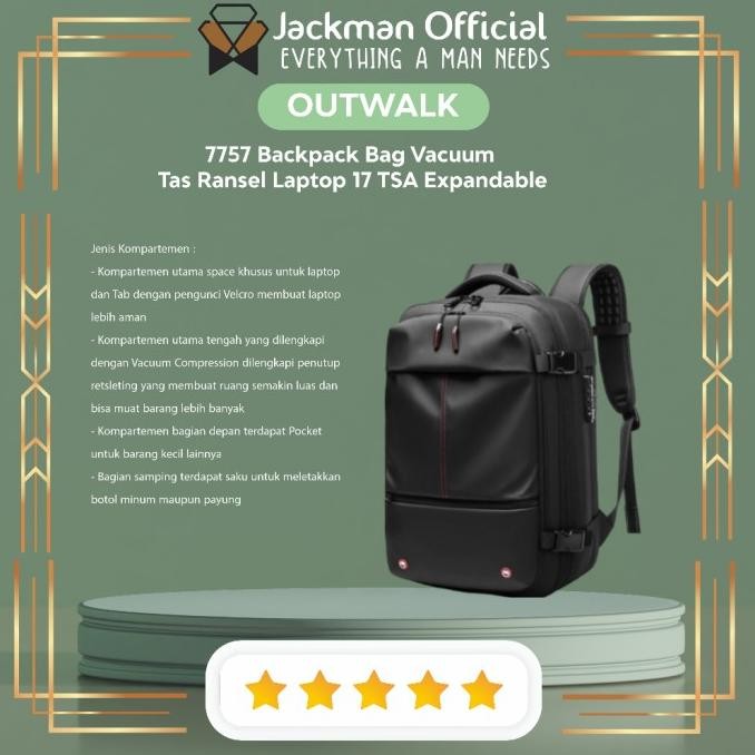 BEBAS ONGKIR - OUTWALK 7757 Backpack Bag Vacuum - Tas Ransel Laptop 17 TSA Expandable