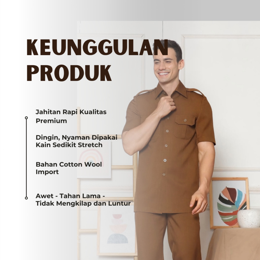 Discount Promo [Premium] Baju Seragam Dinas Pria Pns Asn Pdh Pemda Guru Keki Kheki Khaki Tua Coklat