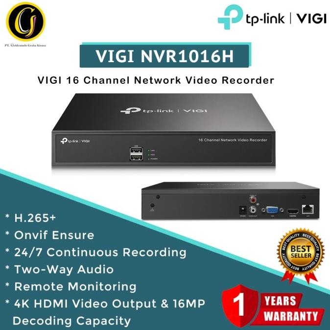TERMURAH - TP-Link VIGI NVR1016H NVR 16 Channel H.265 ONVIF Up to 10TB Storage