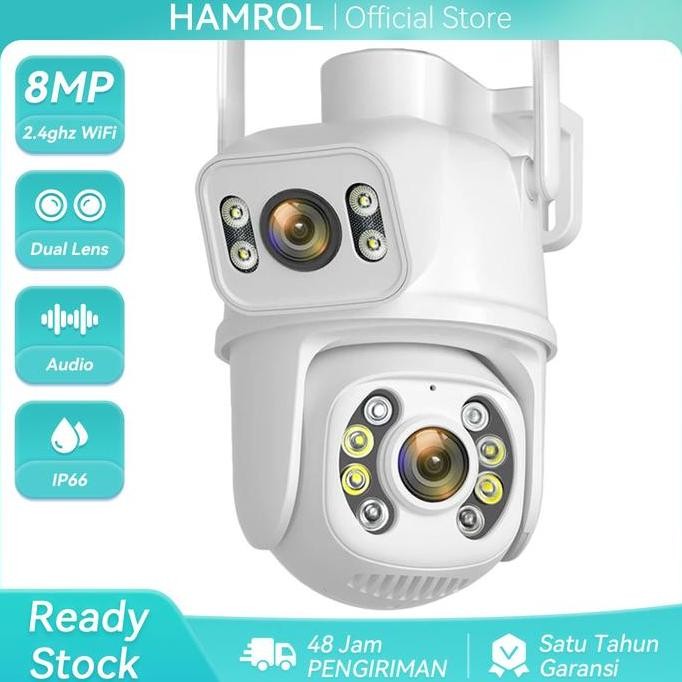 TERBARU - Hamrol 4K 8MP Kamera WiFi PTZ Dual Lens With Dual Screen Smart Wireless Camera  Auto Track