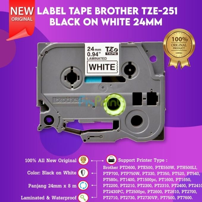 

Brother Label Tape Original Tze-251 24Mm Black On White Casette Co