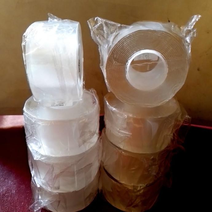 

double tape bening Nano lebar 5 cm tebal 2 mm panjang 3 meter super kuat import murah