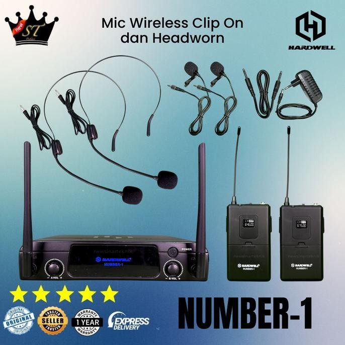 Hardwell Number-1 Clip On Headworn Mic Wireless Microphone Uhf Headset Bando Nirkabel Jepit Untuk Pr