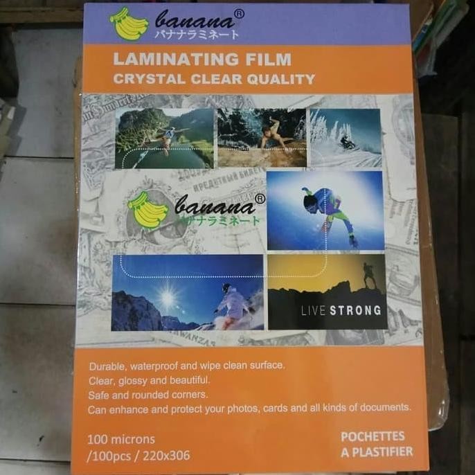 

plastik laminating ukuran A4 merk banana 1 pack isi (100)