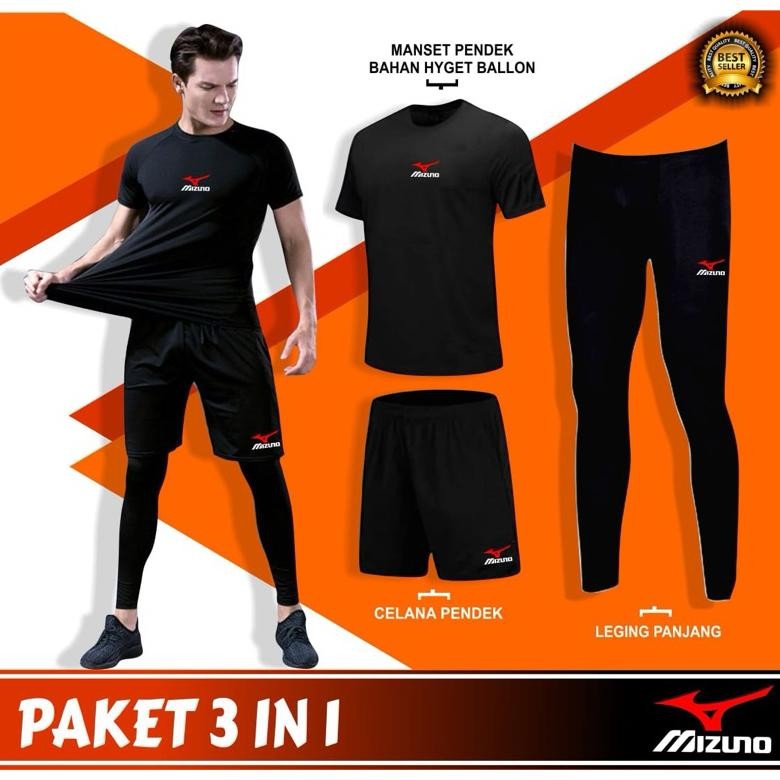Baju Voli Lengan Pendek Celana Voli Mizuno Legging Olahraga Voli Pria Wanita Murah