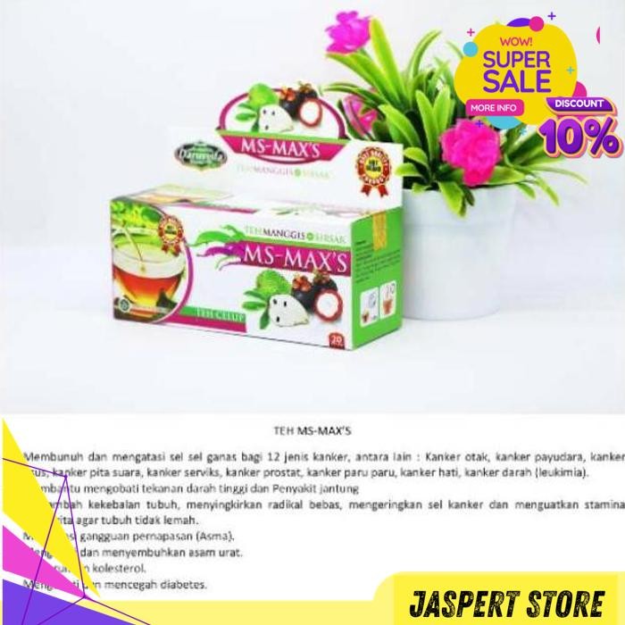 

TEH CELUP MS MAXS DARUSYIFA - TEH CELUP KULIT MANGGIS PLUS SIRSAK KANGKER, ANTIOKSIDAN, DARAH TINGGI BY JASPERT STORE PRODUK PILIHAN !!