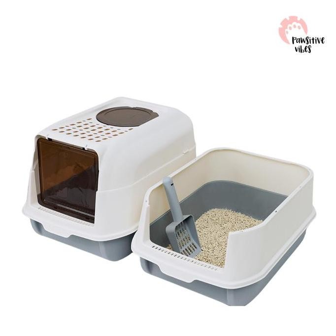 Grosir Litter Box Tertutup Dengan 2 Sisi Pintu - Bak Pasir Kucing Free Sekop - Cat Toilet Full Tertu