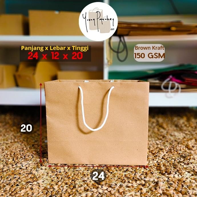 

Ede-78 Paper Bag/Tas Kertas Paperbag Polos Kraft Coklat 24 X 12 X20 150Gsm (1 Pcs)