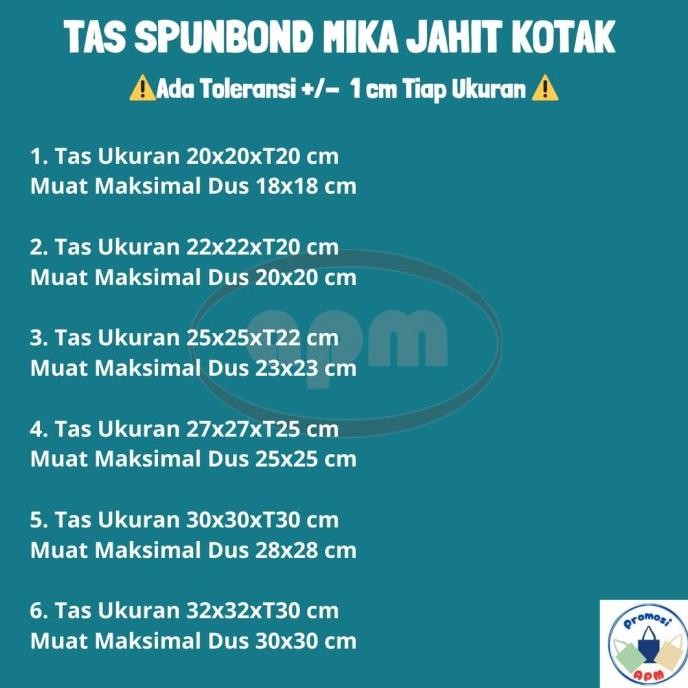 

Tas Spunbond Mika Jahit Kotak Kue / Kotak Nasi / Sembako murah