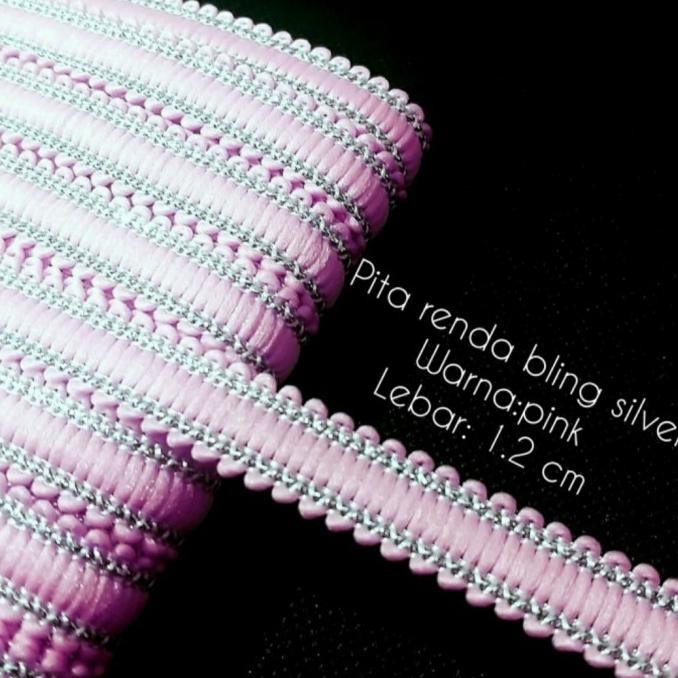 

per rol 15 yard,pita renda pink bling lebar 1.2 cm murah