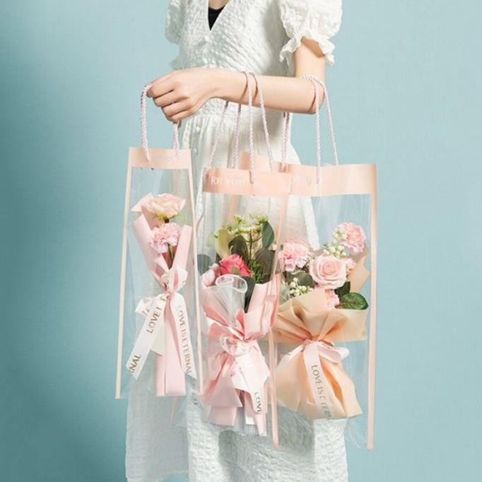 

Isi 10 Tas Bunga Plastik Buket Bunga Totebag Clear Flower Bouquet Bag murah