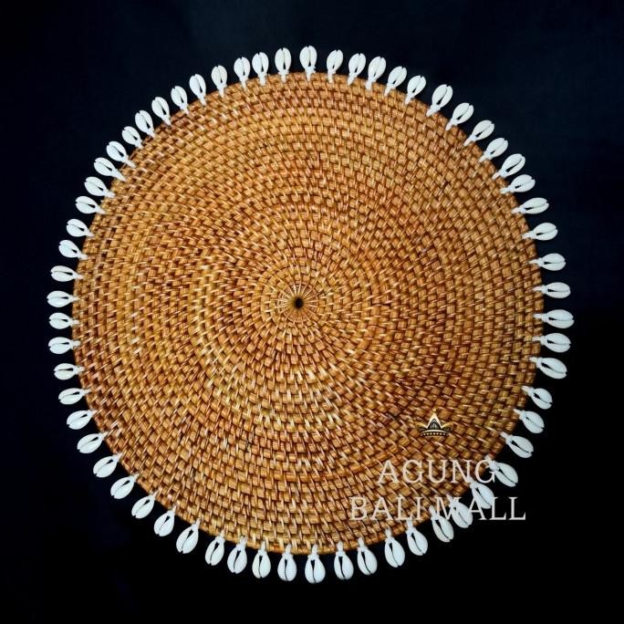] Placemat rotan/alas piring rotan kombinasi kerang/tatakan piring 35cm