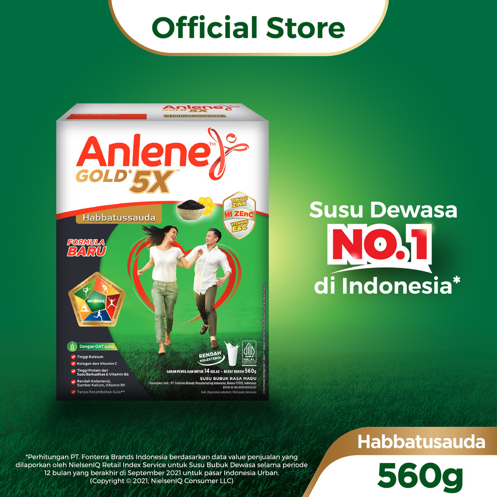 

Anlene Gold 5X Habbatussauda Susu Bubuk Dewasa Madu 560g - Nutrisi Tinggi Kalsium Untuk Tulang, Sendi, dan Otot