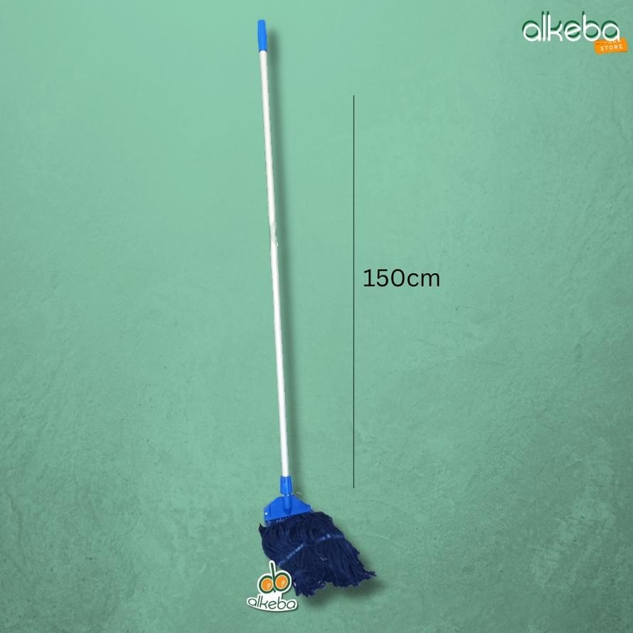 Mop Pel Set Komplit Biru / Tongkat + Frame + Kain Biru Pel Gagang Dorong