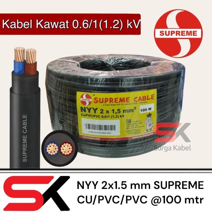 Nyy 2X1.5Mm Supreme/ Kabel Kawat 2 X 1.5Mm/ Nyy 2X1,5Mm/ Nyy 2 X 1,5 New Stok