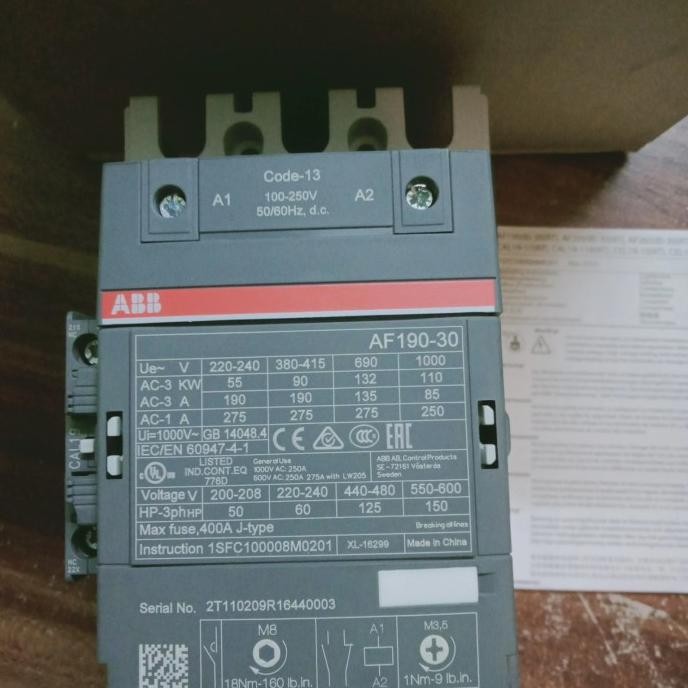 Contactor Abb Af190-30-11-13/Kontaktor Abb Af190-30 100-250V Ac/Dc New Stok
