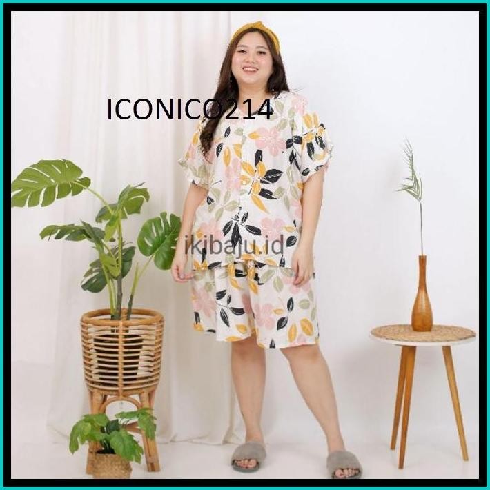 BAJU TIDUR PIYAMA JUMBO WANITA MOTIF CELANA PENDEK LD 130