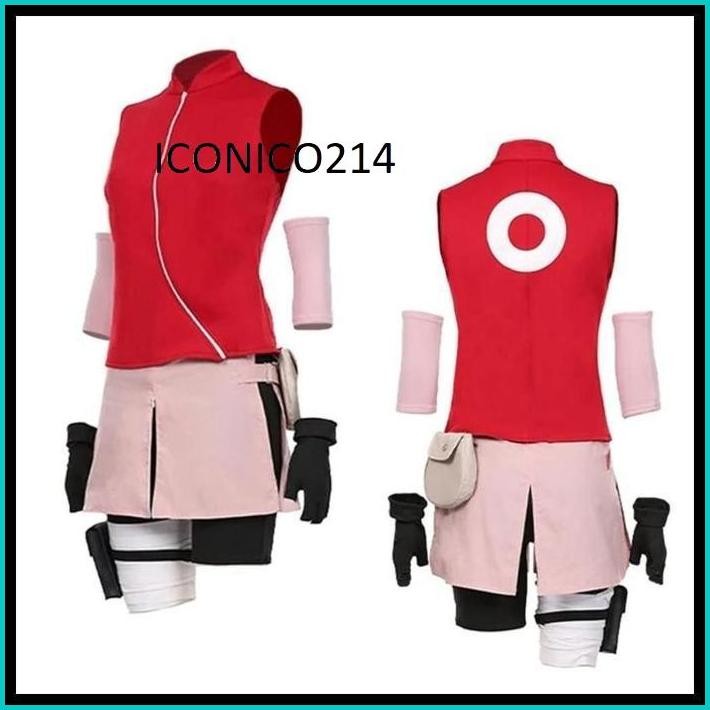 COSTUM COSPLAY ANIME HARUNO SAKURA KOSTUM NINJA HARUNO WANITA