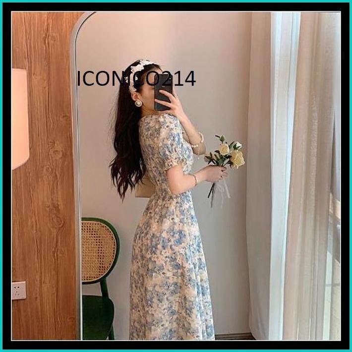 SKY BLUE FLORAL MIDI DRESS - CASUAL KASUAL / / DAISY DRESS BUNGA / KOREAN KOREA FASHION / PICNIC PIK