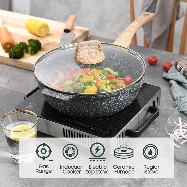 7 PCS Panci Set Peralatan Masak Anti Lengket Kuali Batu Granit/Set Dapur untuk Semua Kompor