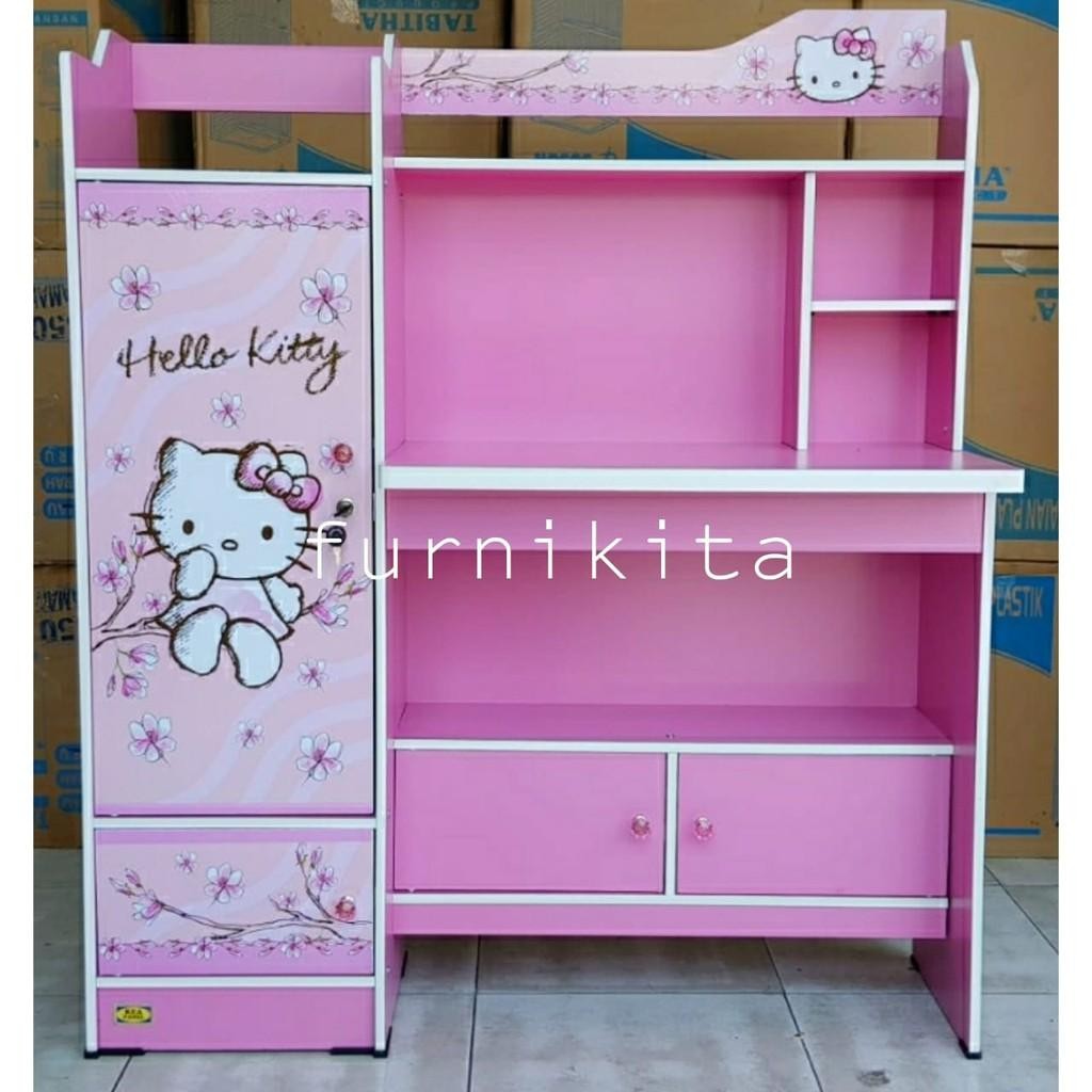 MEJA BELAJAR ANAK LEMARI BUKU KARAKTER HELLO KITTY