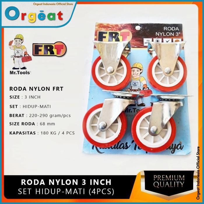 OGT - Roda Troli Etalase Lemari Ban Meja Caster Merah 3 Inch Set Hidup Mati High Quality by Orgeat