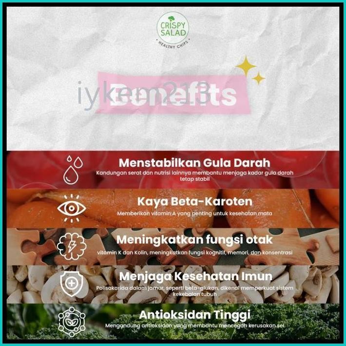 

CRISPY SALAD - KERIPIK SAYUR - BROCCOLI/CARROT/EDAMAME/MIXED TUBER/POTATO/OKRA - HEALTHY SNACK CEMILAN SEHAT ANAK - CAMILAN ORGANIK - NO MSG