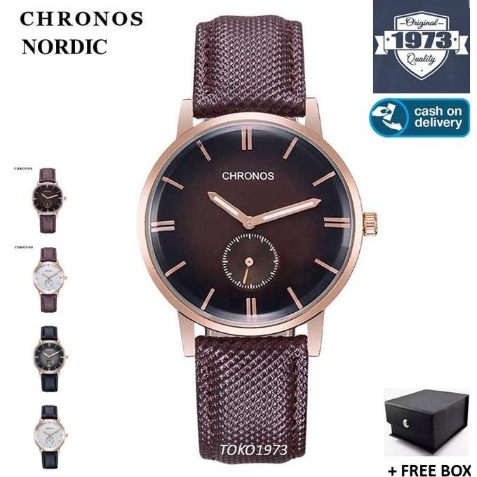 Eh76 Ok75 CHRONOS NORDIC - Jam tangan kulit mewah pria arloji pria luxury men's watch - FREE BOX Hem