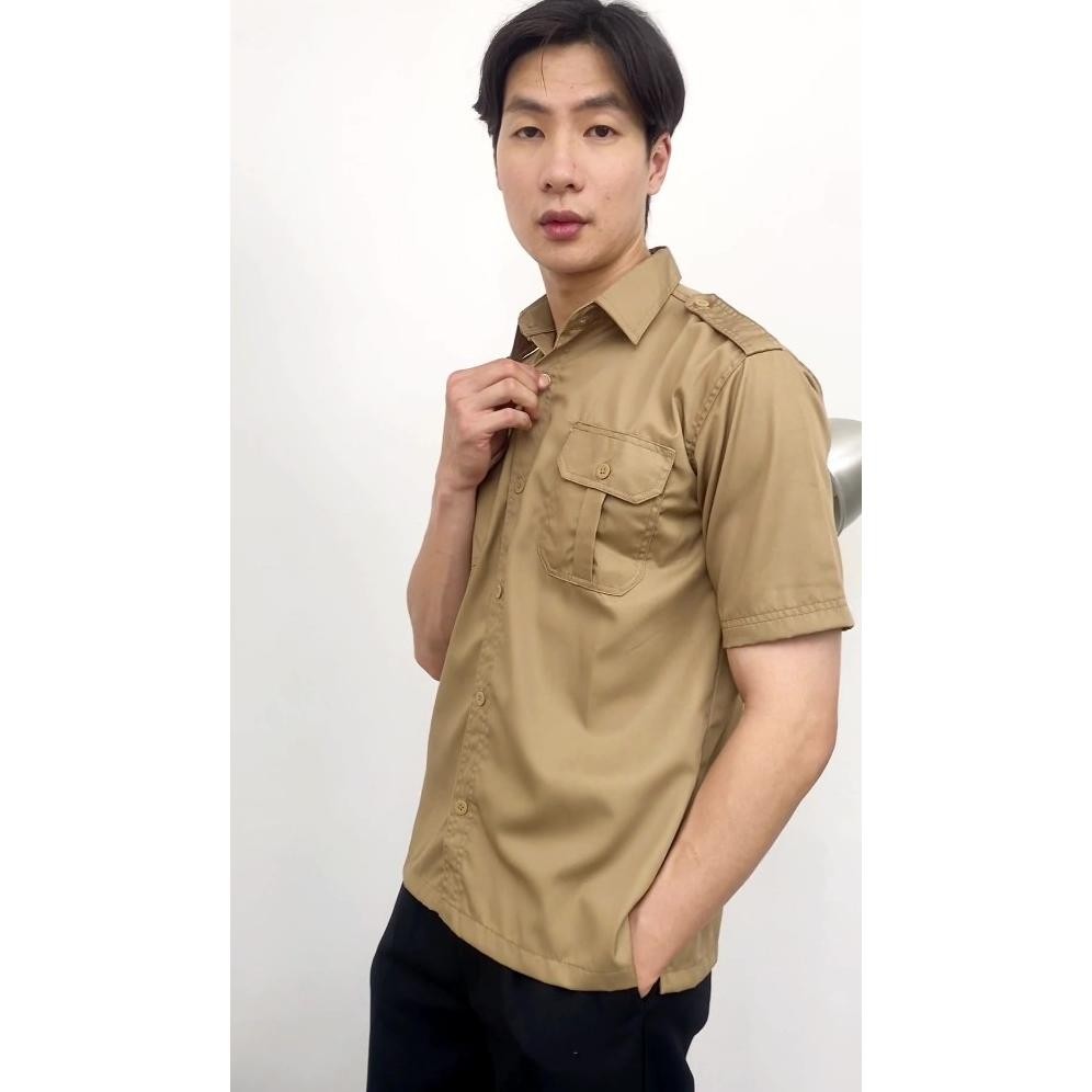 Baju Kemeja Pdl Lengan Pendek Pdh Warna Coklat Khaki Pria Seragam Pakaian Kerja Taktikal Tactical Di