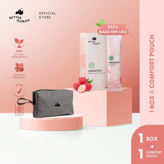 

Grosir Better Human Greentox Teh Leci - 1 Box Isi (10 Sachet) X Comfort Pouch