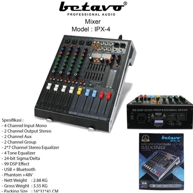 Murah Mixer Audio 4 Channel Betavo Ipx 4 Usb Bluetooth
