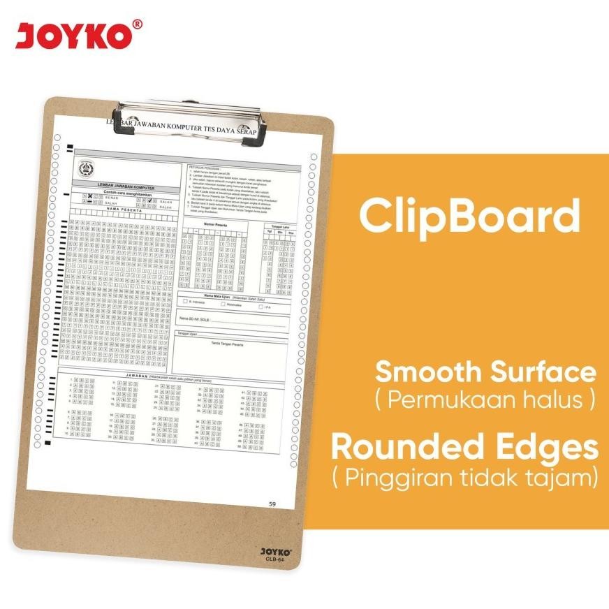 

Ur37 VD08 Clipboard JOYKO CLB-64 Size F4 & A4 / Papan Jalan / Alas Tulis Ujian Kayu Joyko CLB-64 Berkualitas Hemat