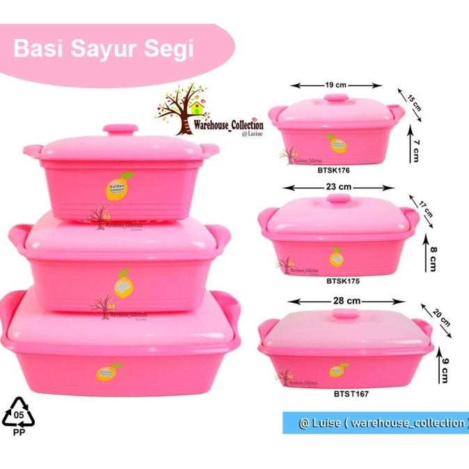 Basi Tutup Segi + Tutup Segi Pink Golden Lemon / Wadah Saji Makanan