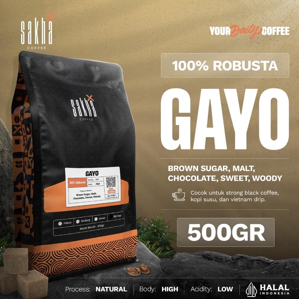 

Biji Kopi Bubuk Fine Robusta Gayo Aceh Sumatra Espresso Coffee Roast Bean Coffe Sakha Roastery 500gr