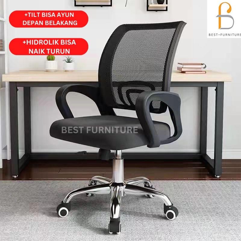 Kursi Staff Kursi Kantor Kursi Jaring Multifungsi Hidrolik + Kaki Stainless