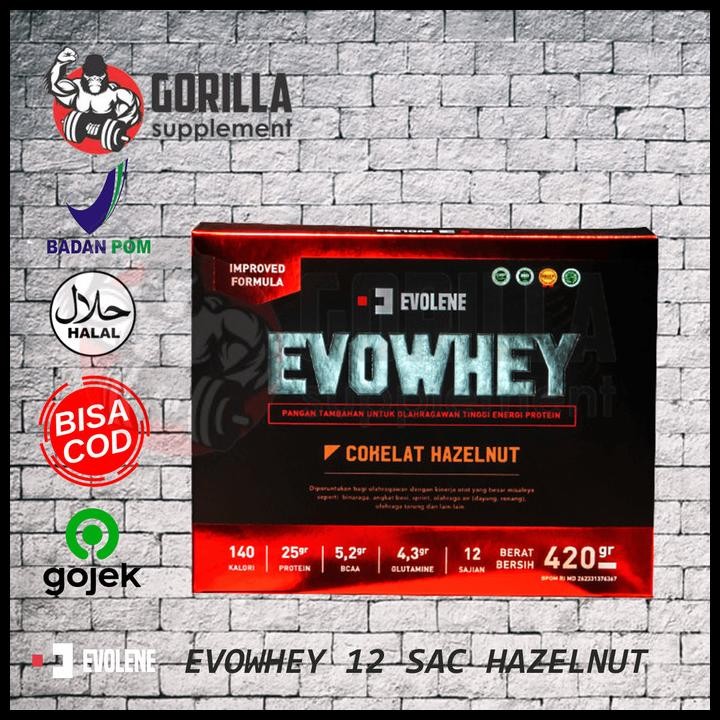 Terlaris Evowhey Coklat Hazelnut 12 Sachet 420 Gr Gram Evolene Whey Protein Good Quality