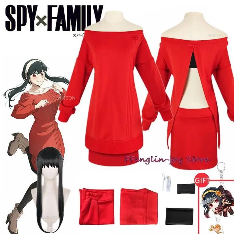 Yor Forger Cosplay Long Red Knitting Sweater Yor Briar Cosplay Costume Wig Women Costume Anime Spy F