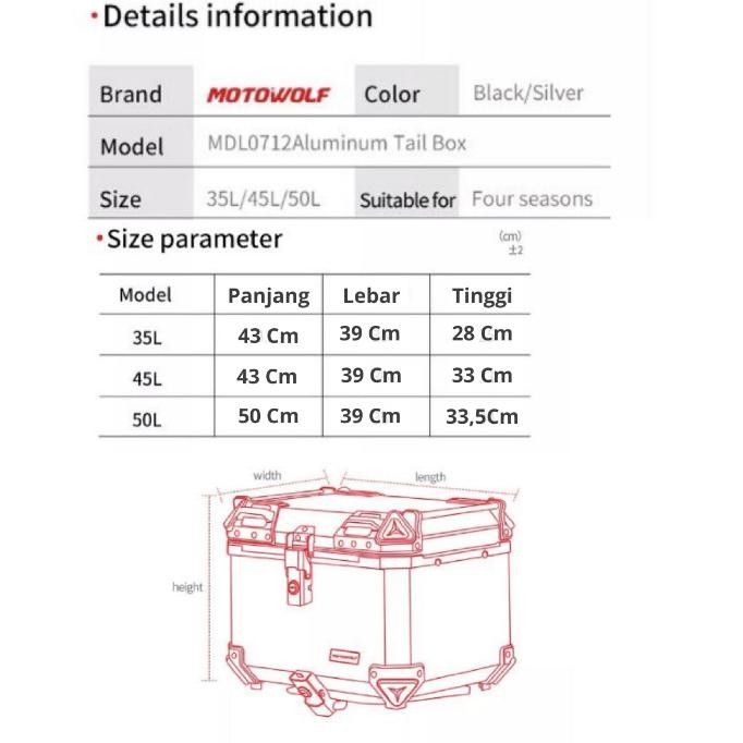 BOX Motor Touring MOTOWOLF Tail Top Box Almunium Alloy Case Pannier