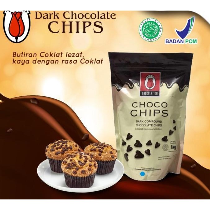 

Tulip Choco chips 1kg Dark Compound Chocolate Chips Chocolatier liquid