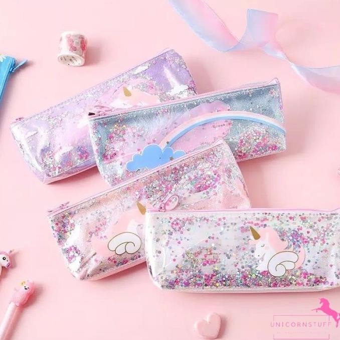

Tempat Pensil Kotak Tepak Unicorn Anak Perempuan Alat Tulis Glitter liquid
