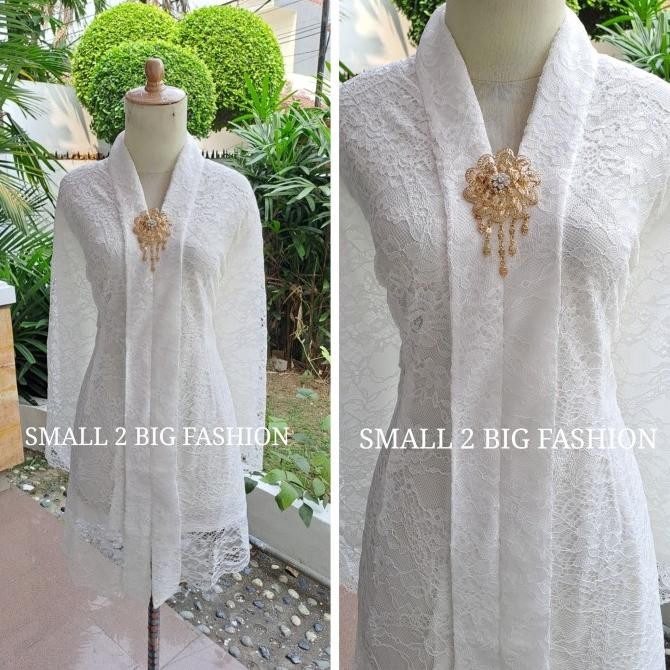 {{ Kebaya Brokat Putih Akad S - 5L / Kebaya Brukat Putih Pesta Muslim Ready }}