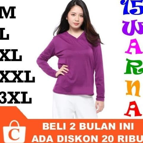 new kaos wanita jumbo big size lengan panjang polos leher v neck ungu